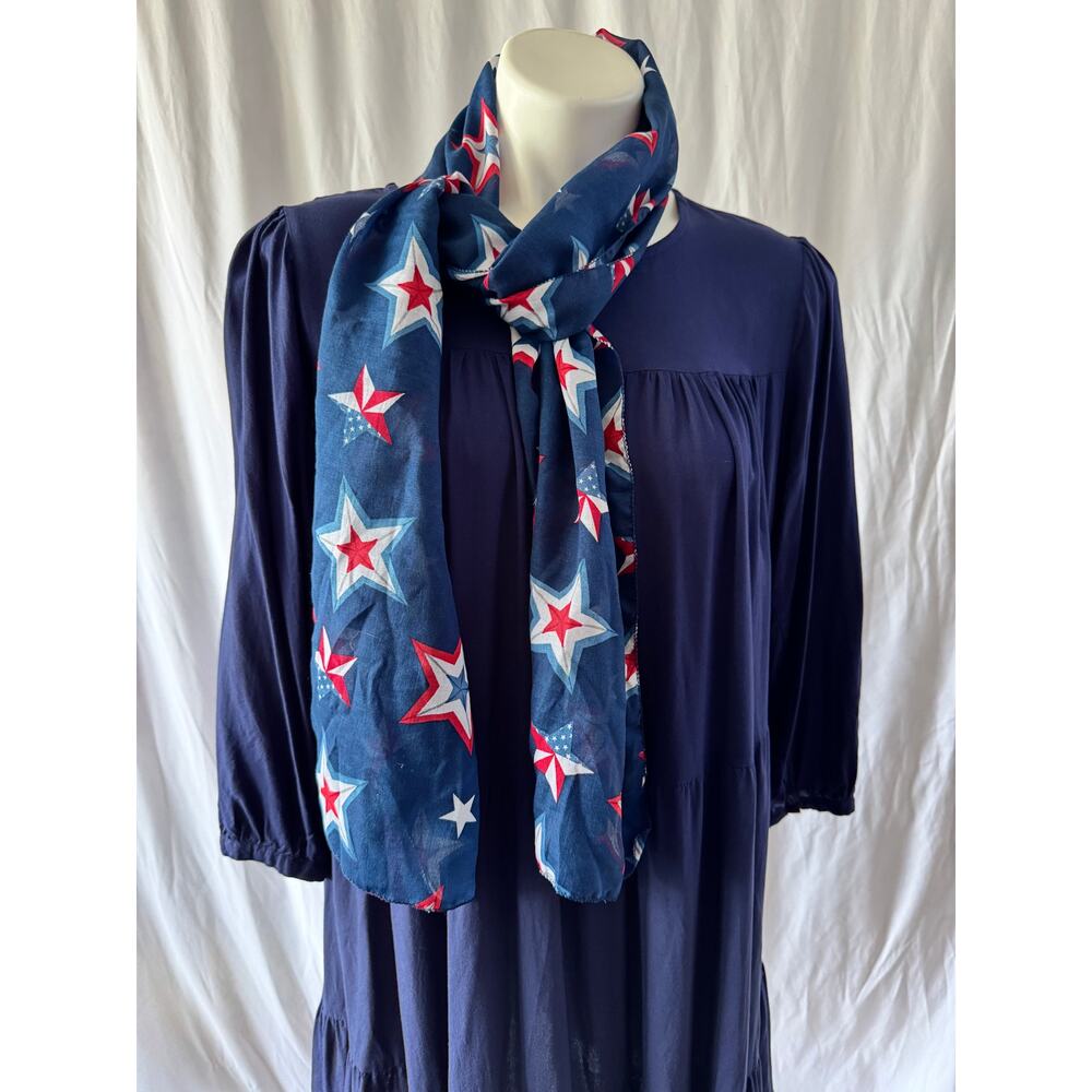 Patriotic Star Print Scarf – 13" x 61"